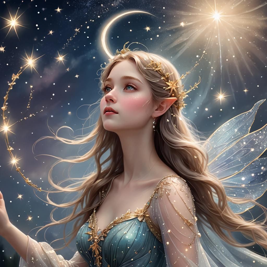 Ethereal Fairy Gazing at Shooting Star in Fairycore Art