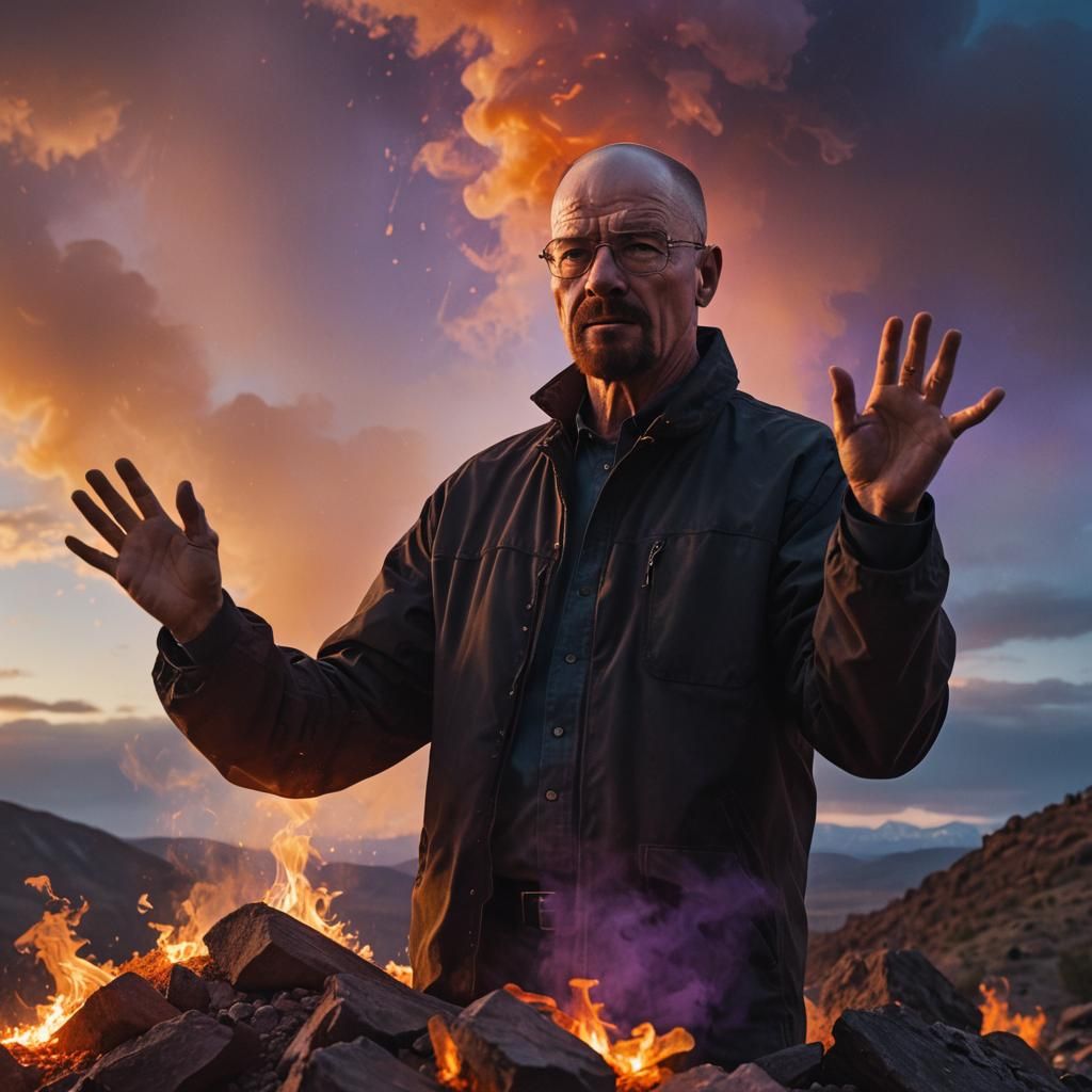 Cinematic Sunset: Man on Mountain of Crystals