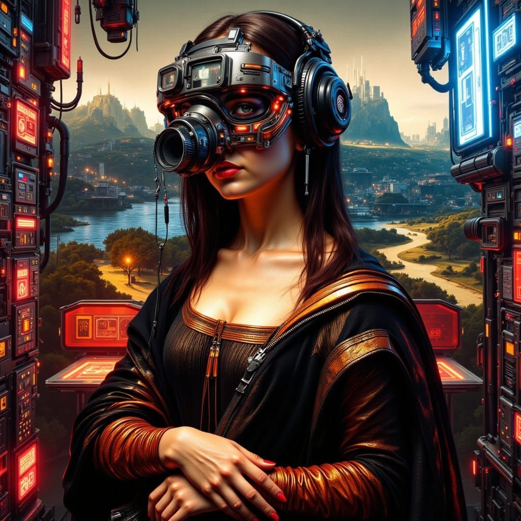 Cyberpunk Mona Lisa Overdrive in Neon Style