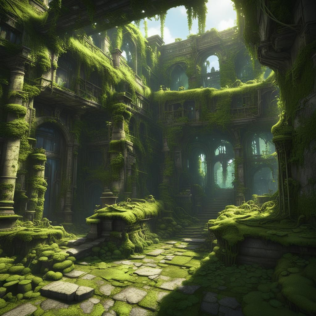 Lush Cityscape: Overgrown Urban Jungle in 3D