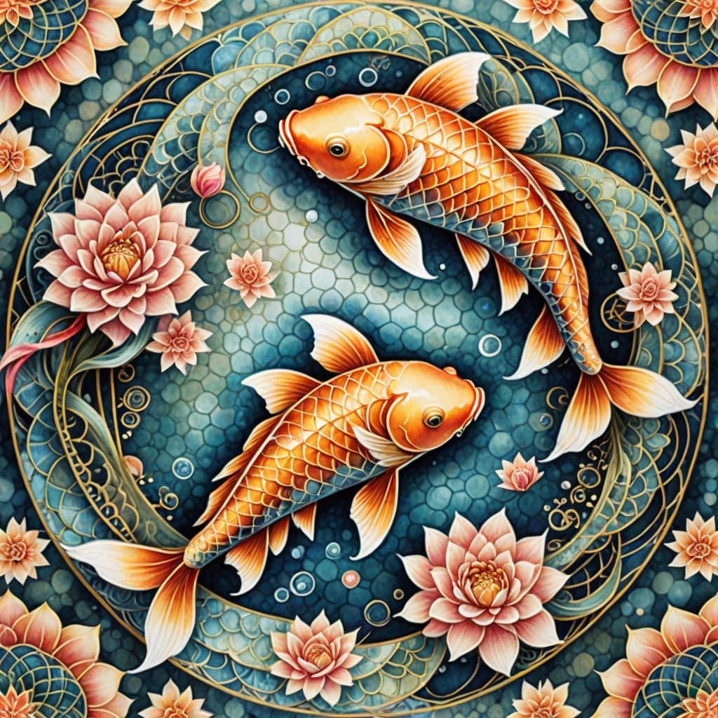 Sacred Geometry Koi Fish Mandalas in Soft Pastel Colors