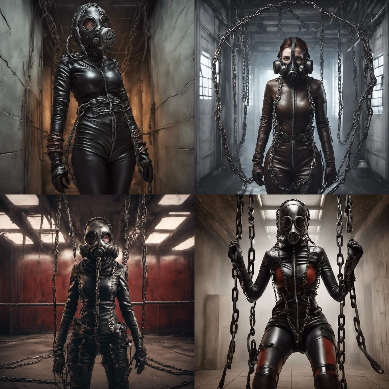 Woman in Gas Mask Restrained: Detailed Matte Painting