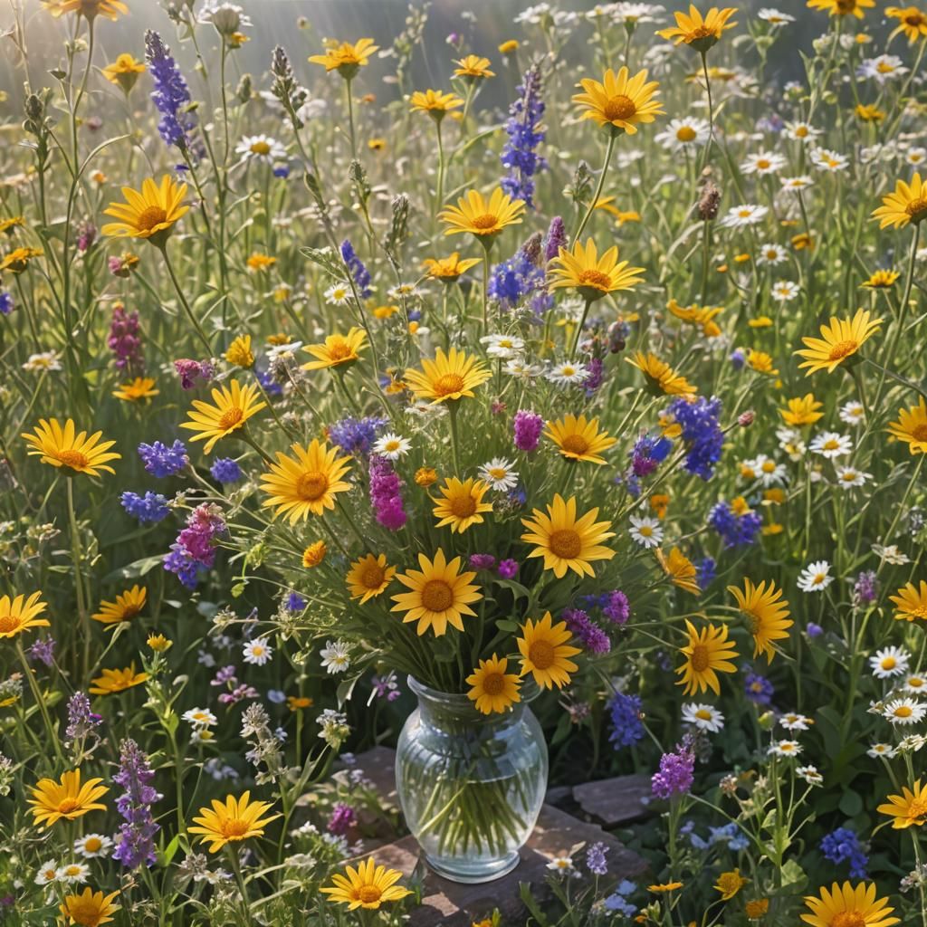 Vase of Wildflowers in Divine Sunlight