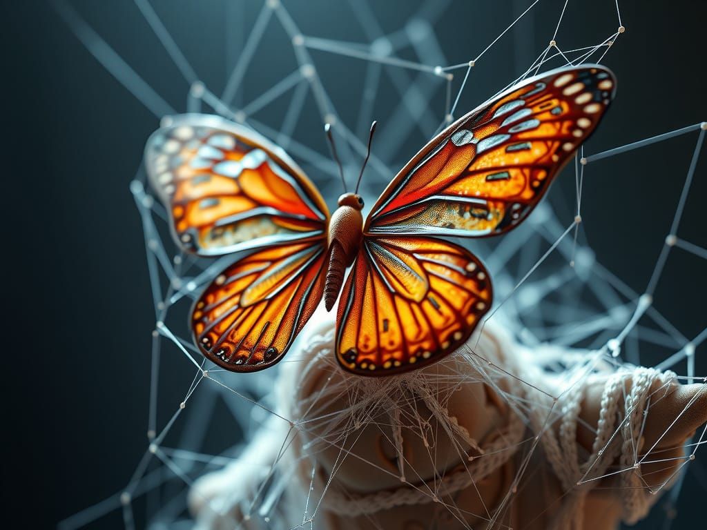 Hyperrealistic Spiderweb Butterfly Sculpture in 8k