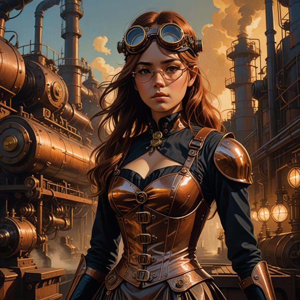 Surreal Steampunk Goddess in Copper Accents and Leather Cors...