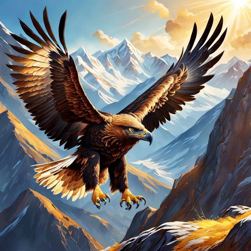 Golden Eagle Soaring Through Mountain Peaks