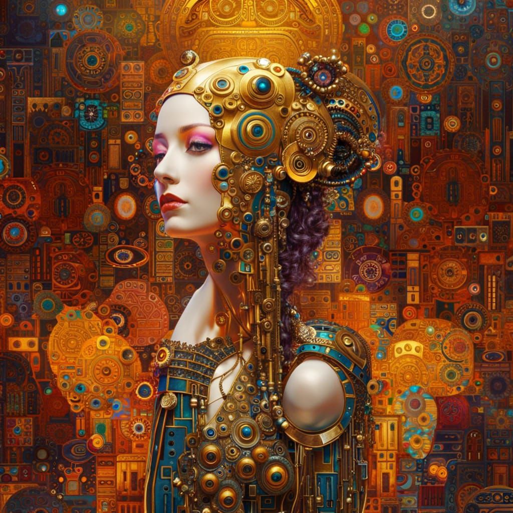 Avarice in Cyberpunk Klimt-Inspired Style