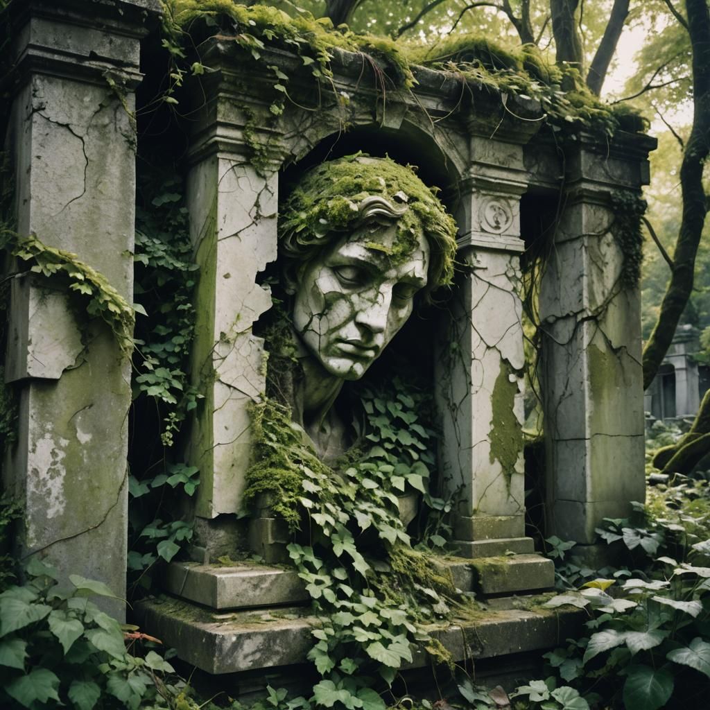 Ruined Marble Sculpture Embraced by Nature
