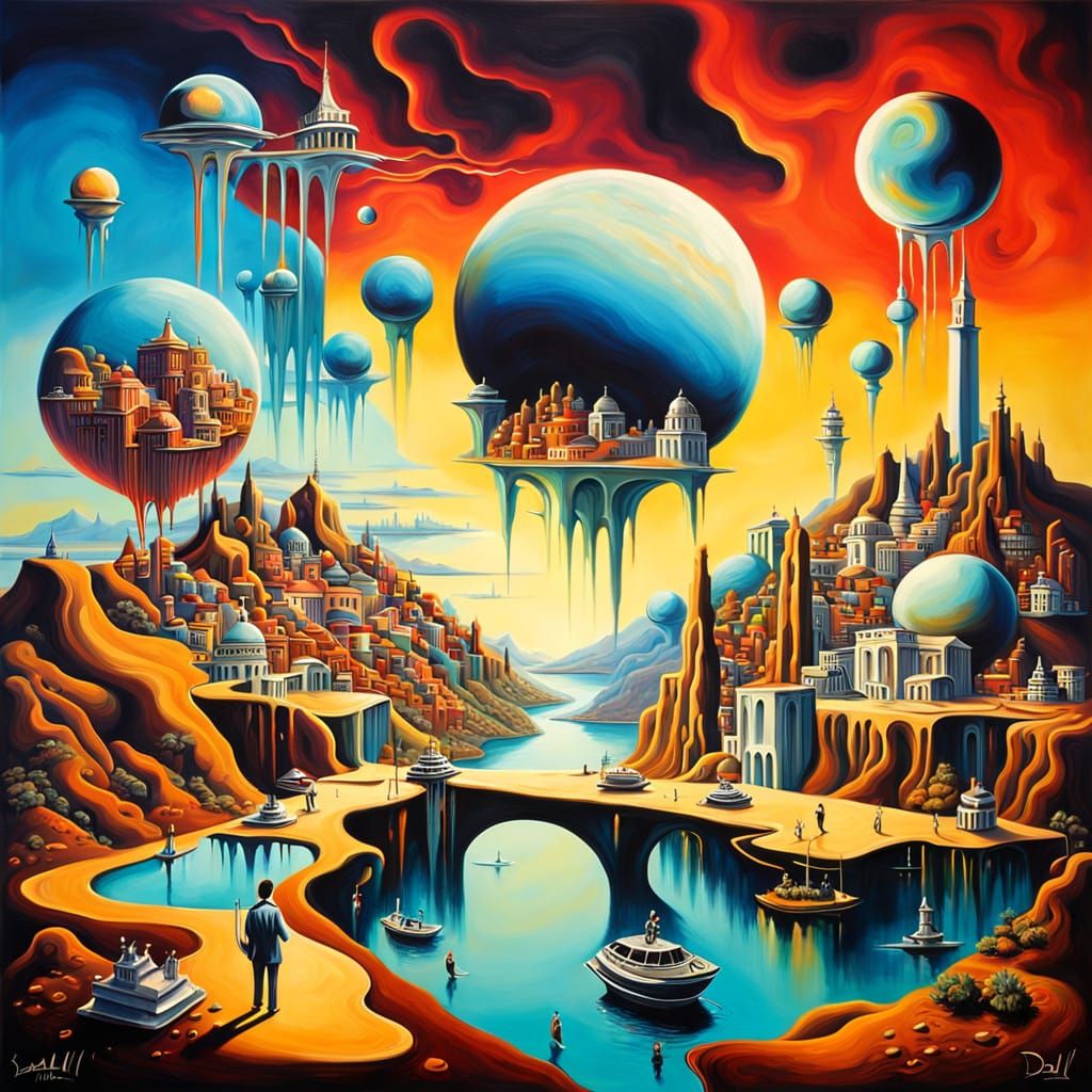 Surreal Futuristic Metropolis in Utopian Paradise