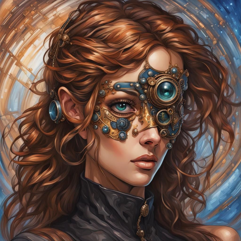 Steampunk Navigator with Glowing Hair in Impressionist Style