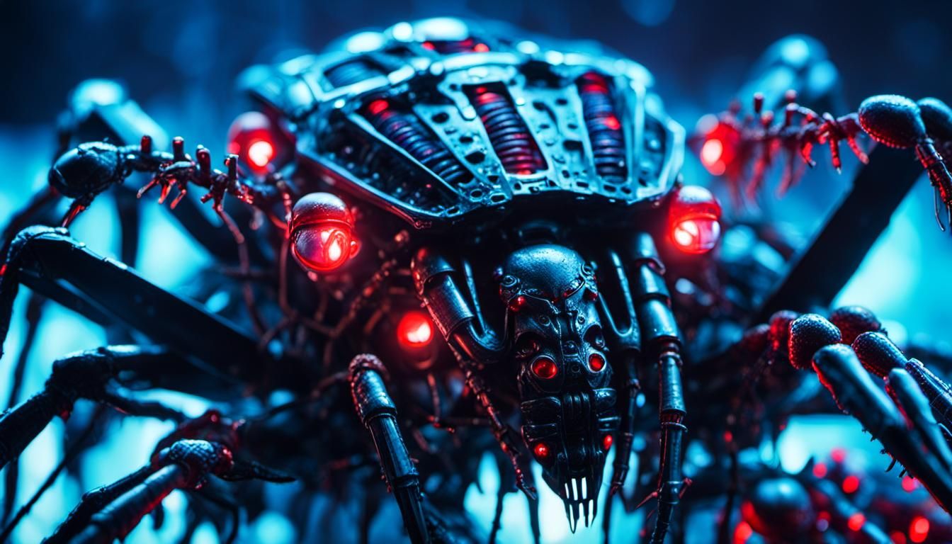 Electronic Insects Constructing Nest in Sci-Fi Horror Style