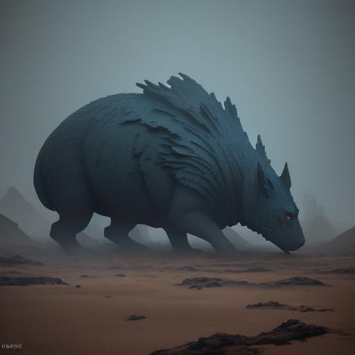 Dusty Terracotta Creature in Barren Landscape