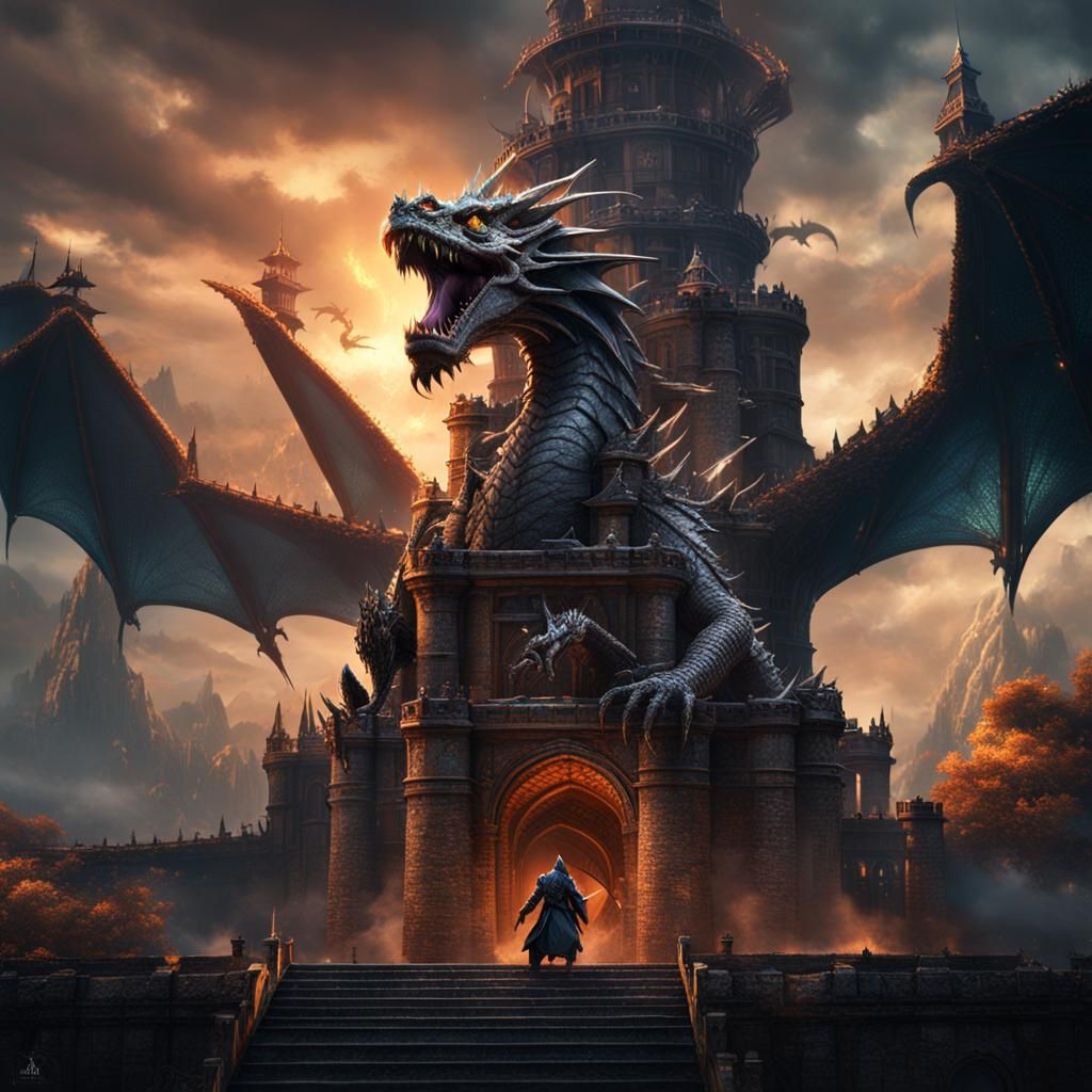 Evil Dragon Storms Tower: Detailed Matte Painting
