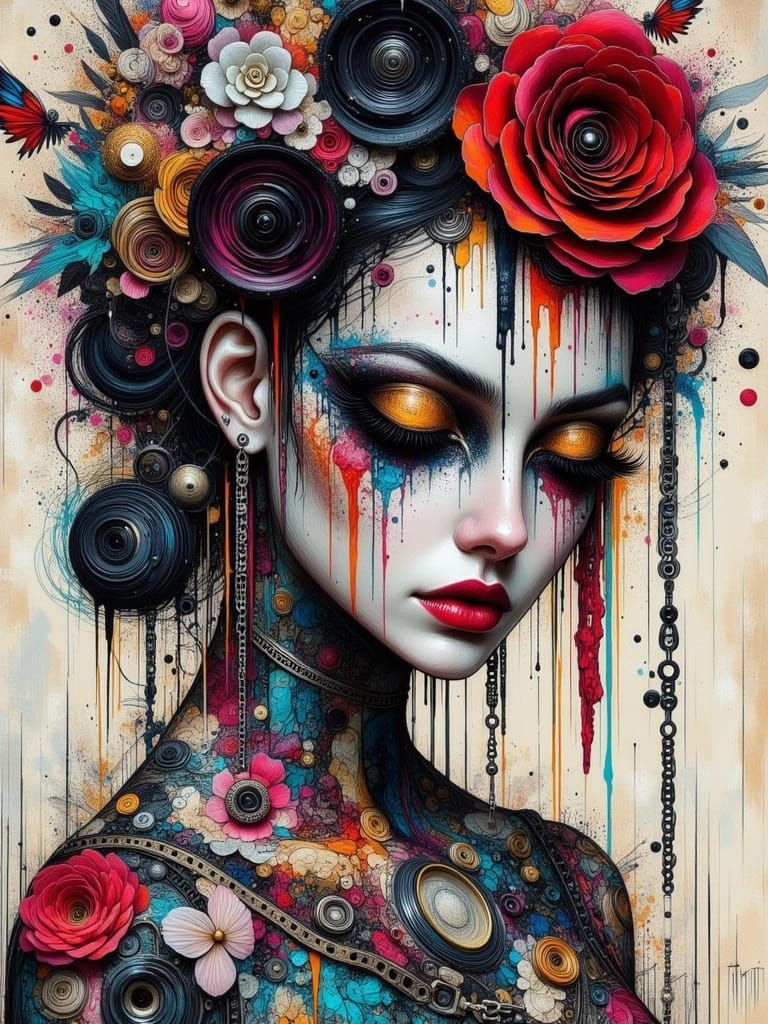 Colorful Abstract Woman in Mixed Media Style