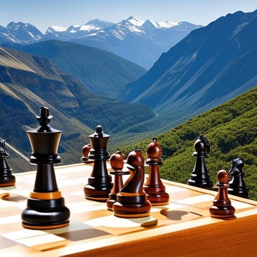 Handcrafted Chess Set on Mountain Top