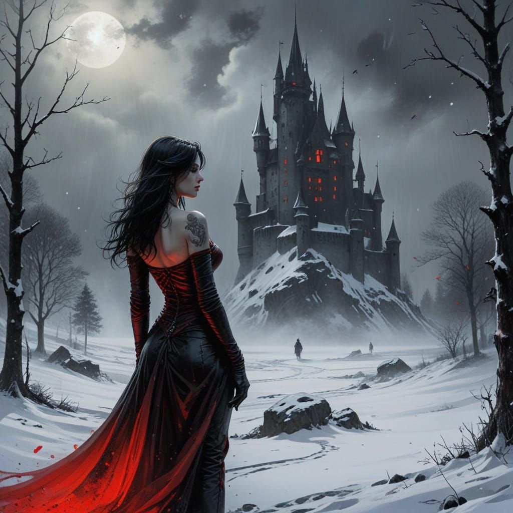 Dark Romantic Witch in Haunted Castle