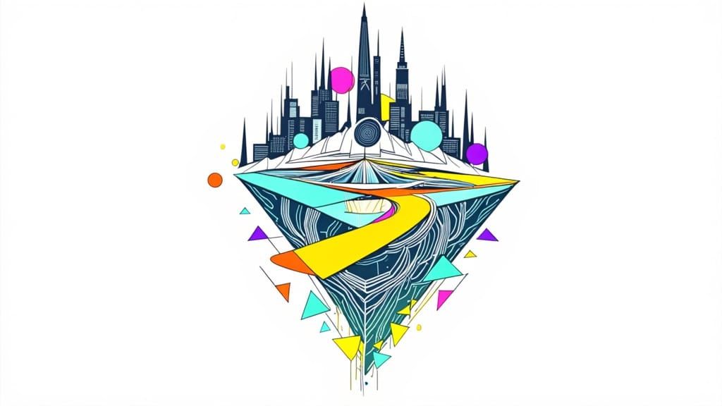 Futuristic Cityscape with Circuitry and Time Flow