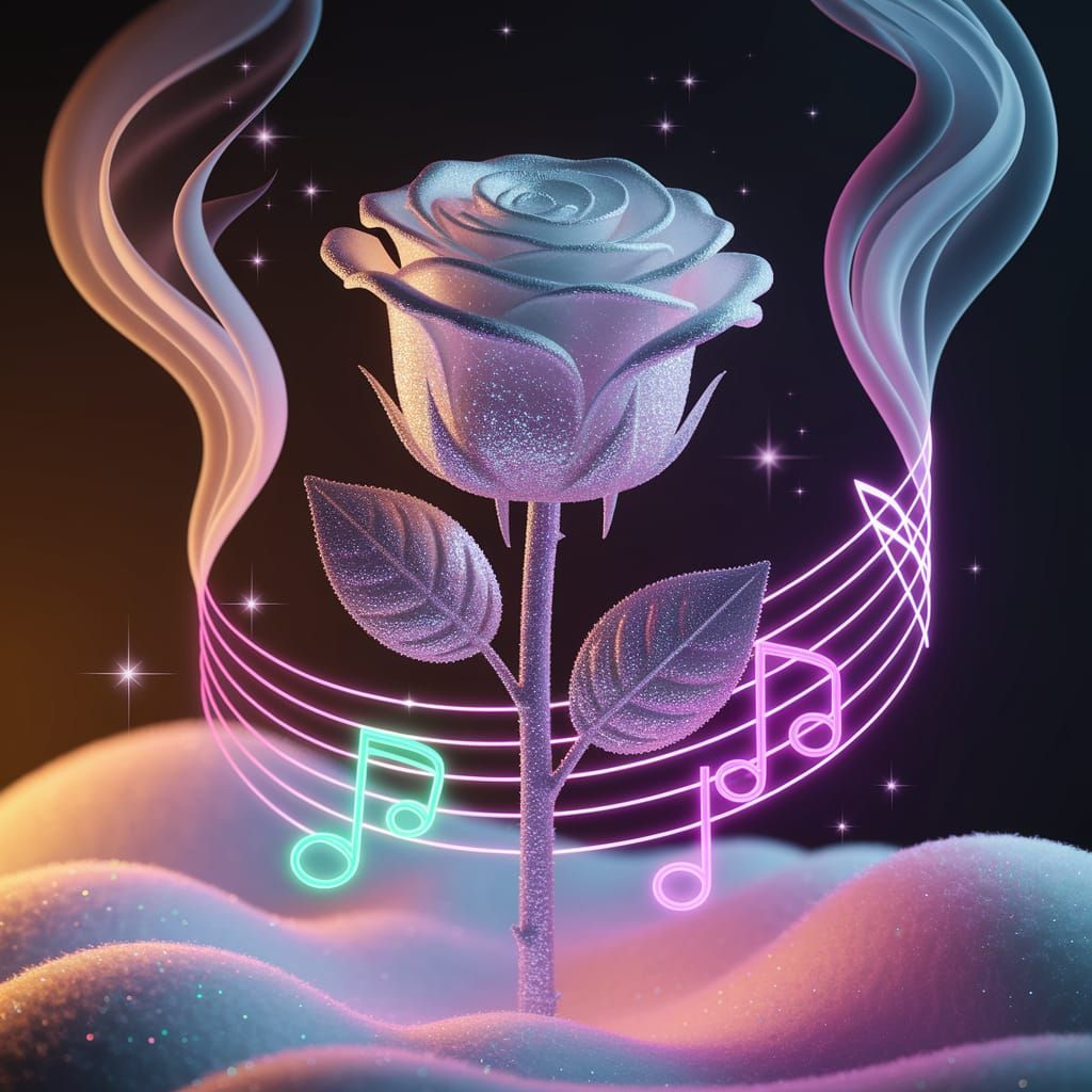 Glitter Rose with Mist, Snow, and Neon Notes