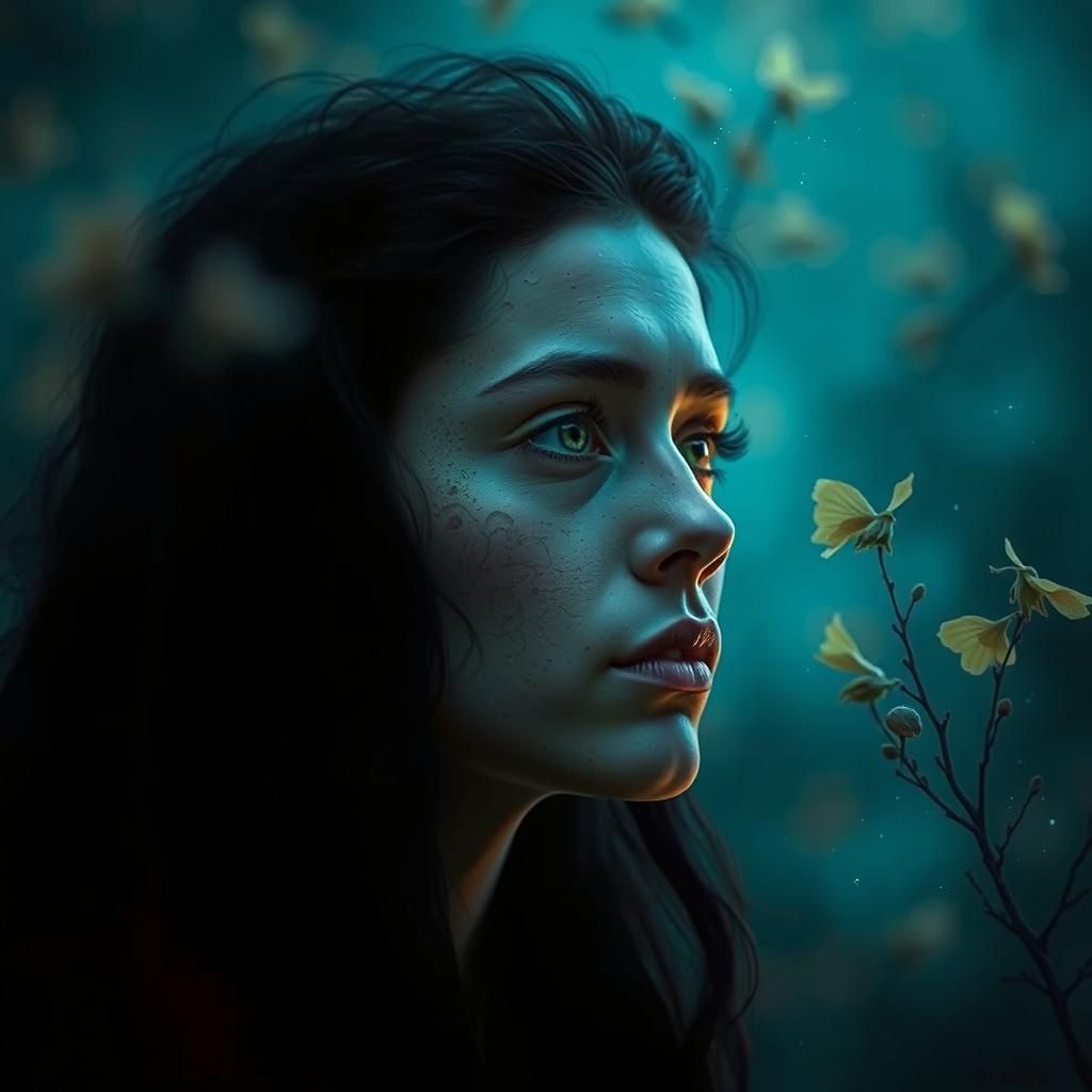 Shimmering Portrait in Folk Art Style