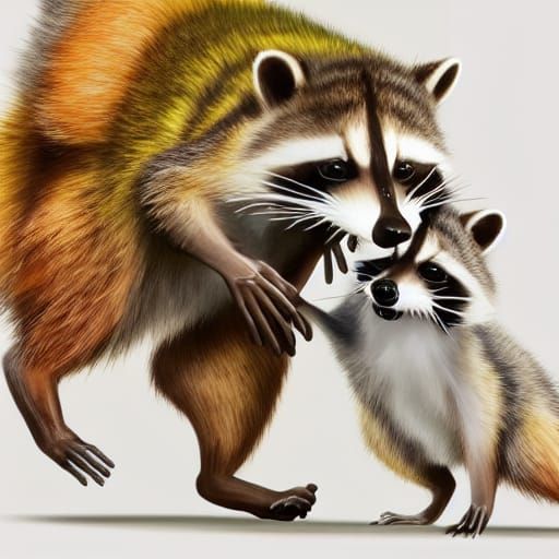 Baby Raccoons Playing: Hyperrealistic Surrealist Portrait
