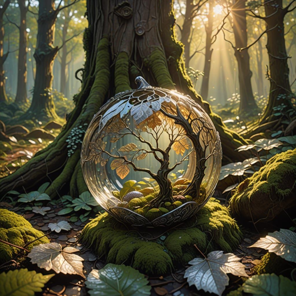 Giant Glass Acorn with Snowy World Inside, Oil Painting