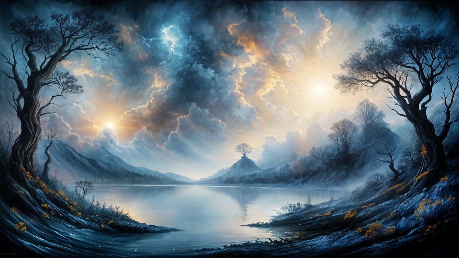 Dawn Over the Nile: Symbolic Abstract Digital Art