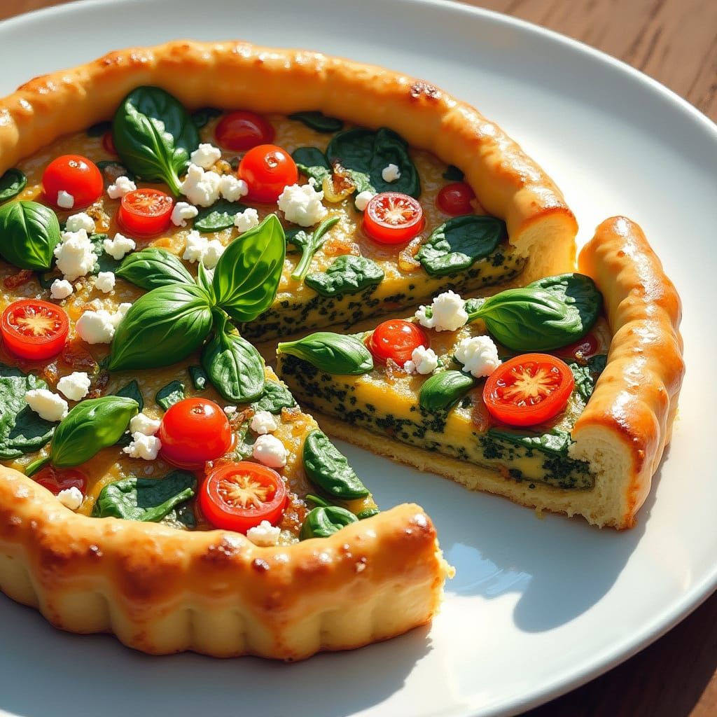 a spinach, tomato, onion, feta cheese quiche