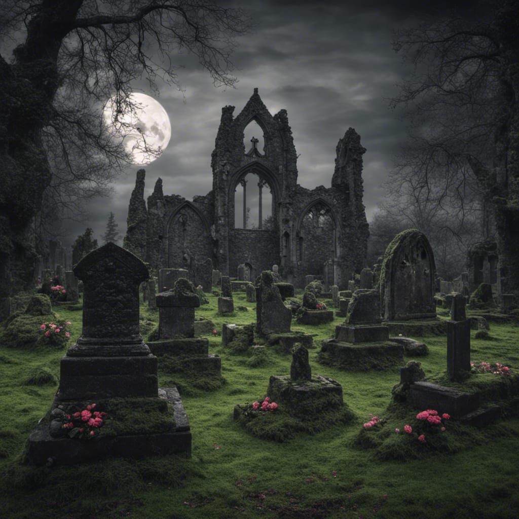 Eerie Medieval Abbey Ruins Under Blood Moon
