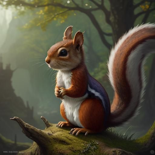 Cute Squirrel in Detailed Fantasy Art Style