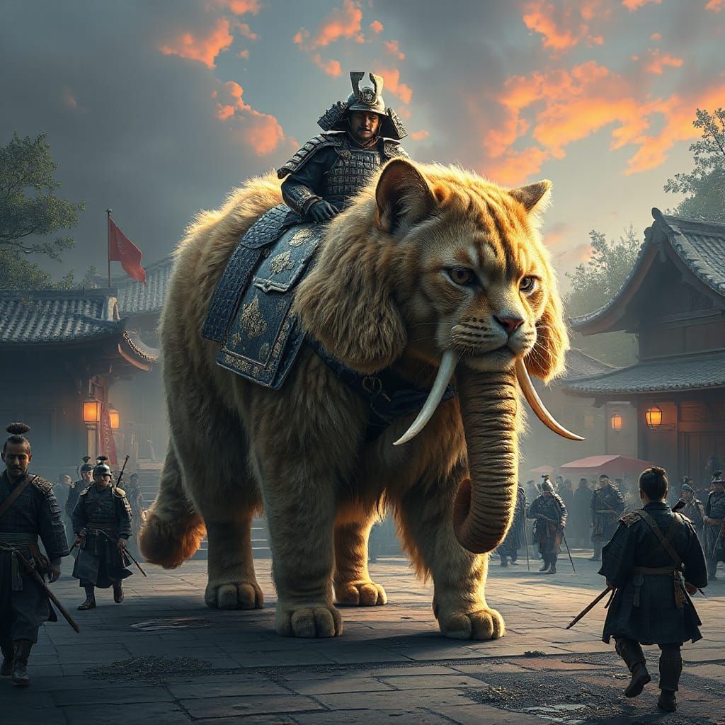 Gargantuan Golden Cat Walks Through Japanese Village