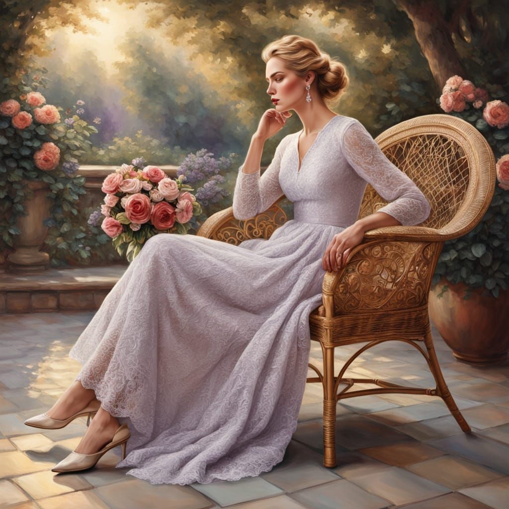 Woman on Patio as Oil Painting