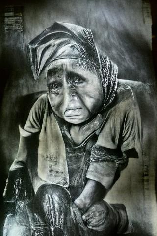 Charcoal Drawing of an Elderly Woman