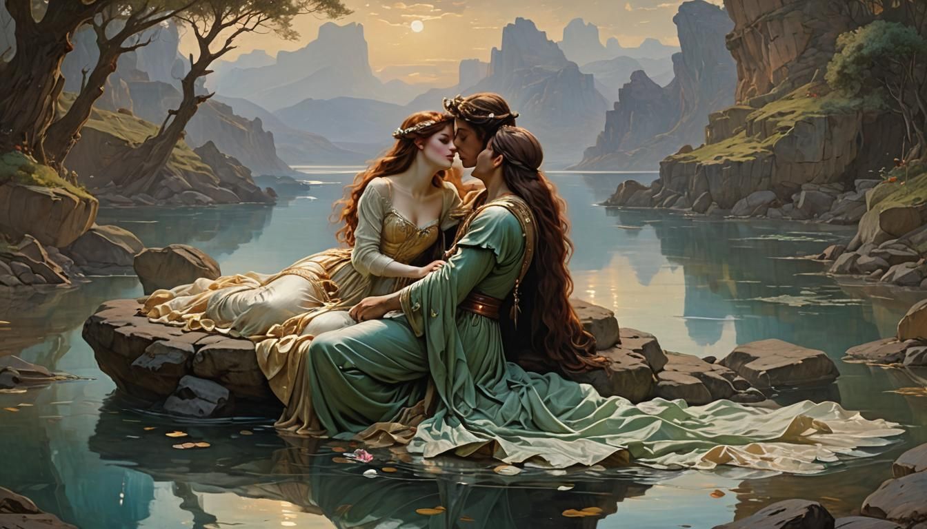 Ariel and Prince Kissing in Dreamy Cove