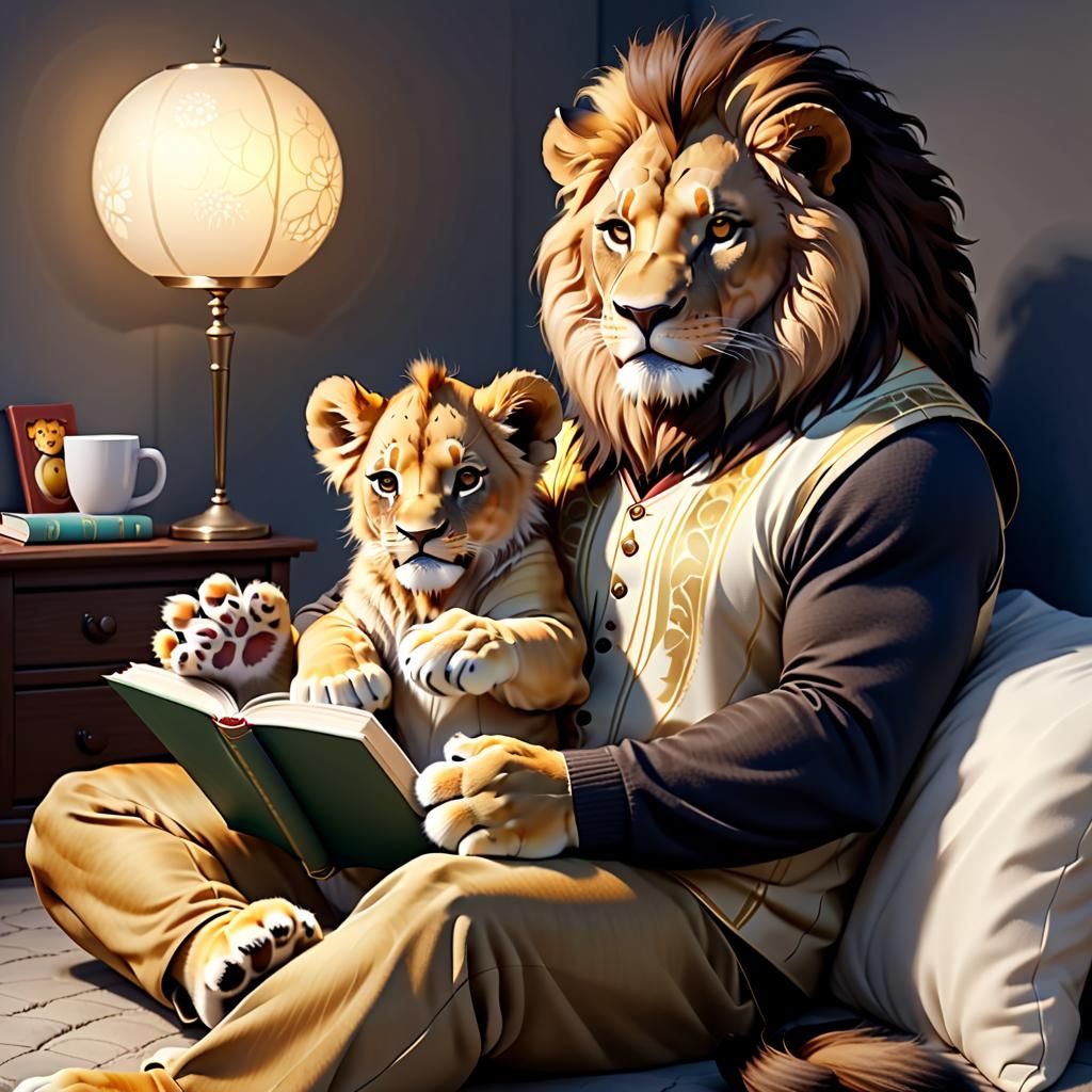 Lion Family Bedtime Story: A Cute Scene