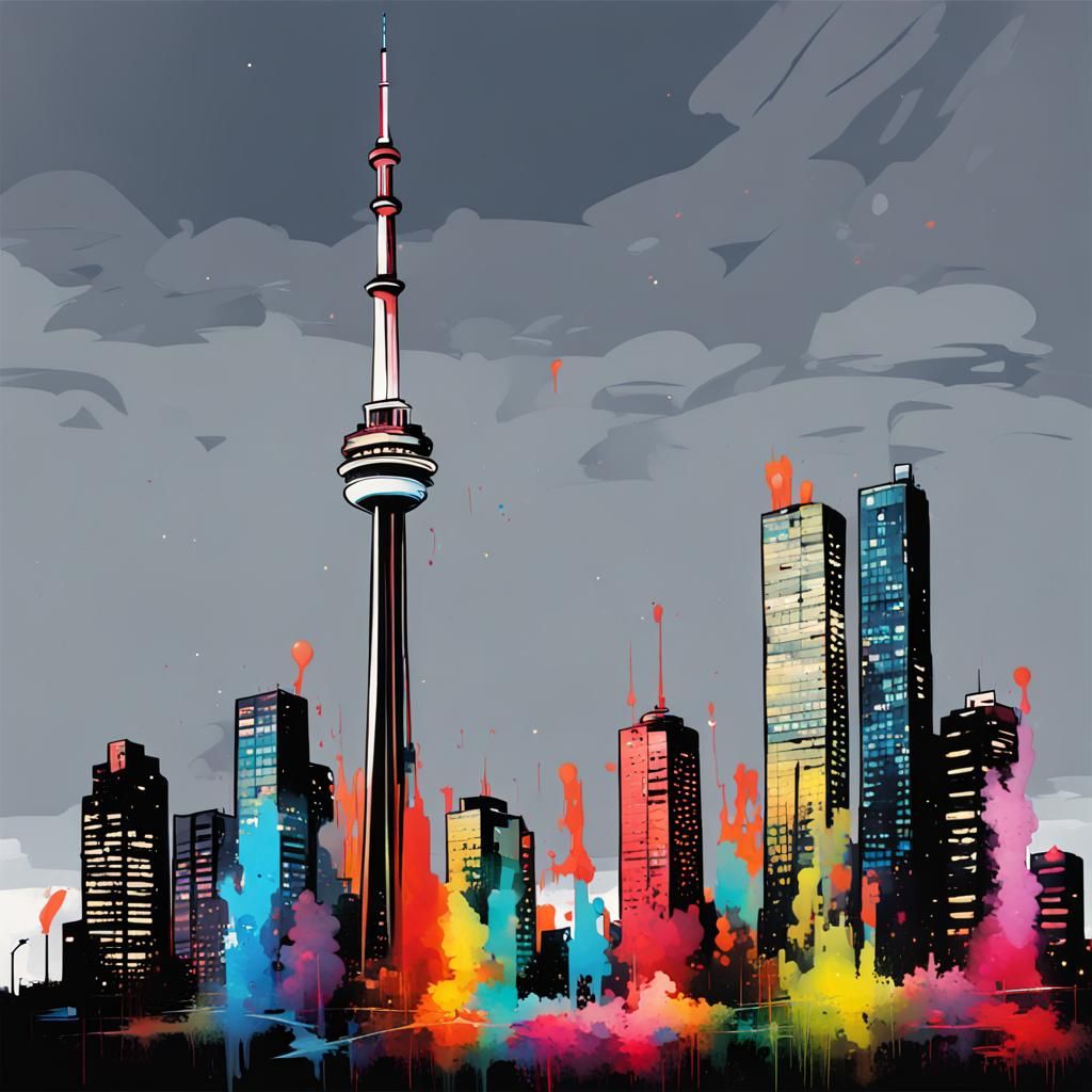 CN Tower at Night in Graffiti Art Style