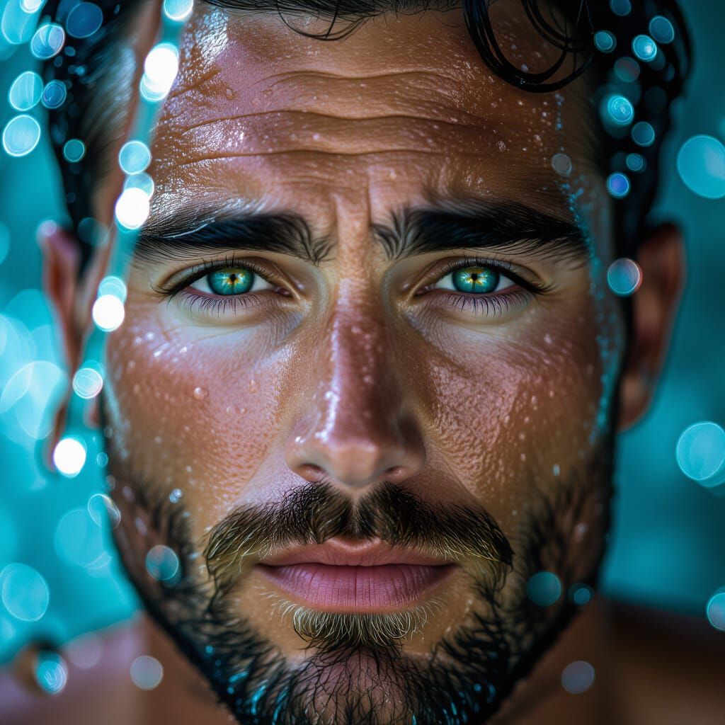 Man's Face Reflected in Waterfall Portrait