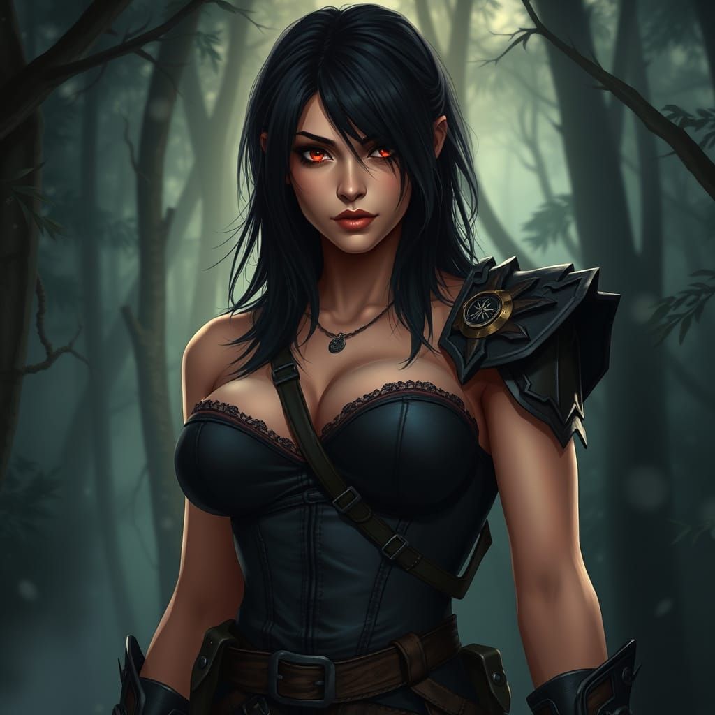 Ethereal Female Ranger in Dark Forest