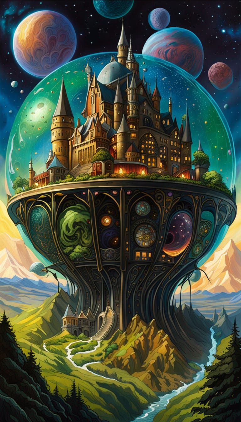 Cthulhu's Galaxy: Hogwarts Castle in Space, Detailed Digital...