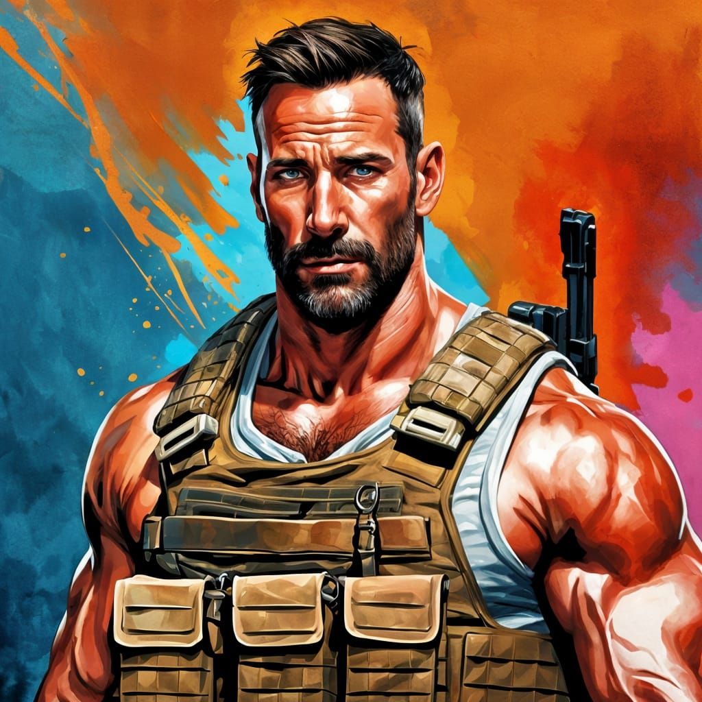 Hyperrealistic Mercenary Portrait with Dramatic Lighting