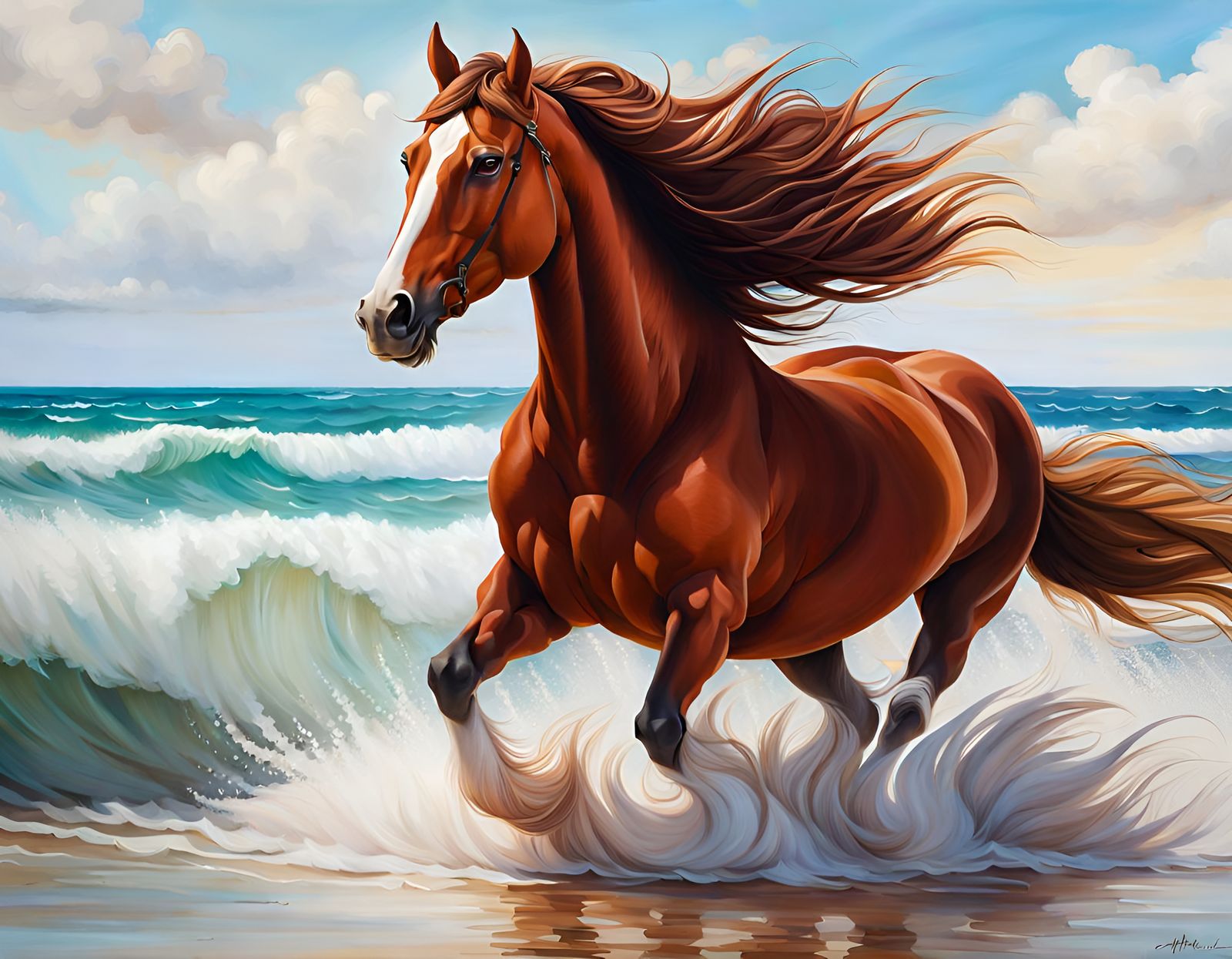 Clydesdale Horse Galloping on Tropical Beach
