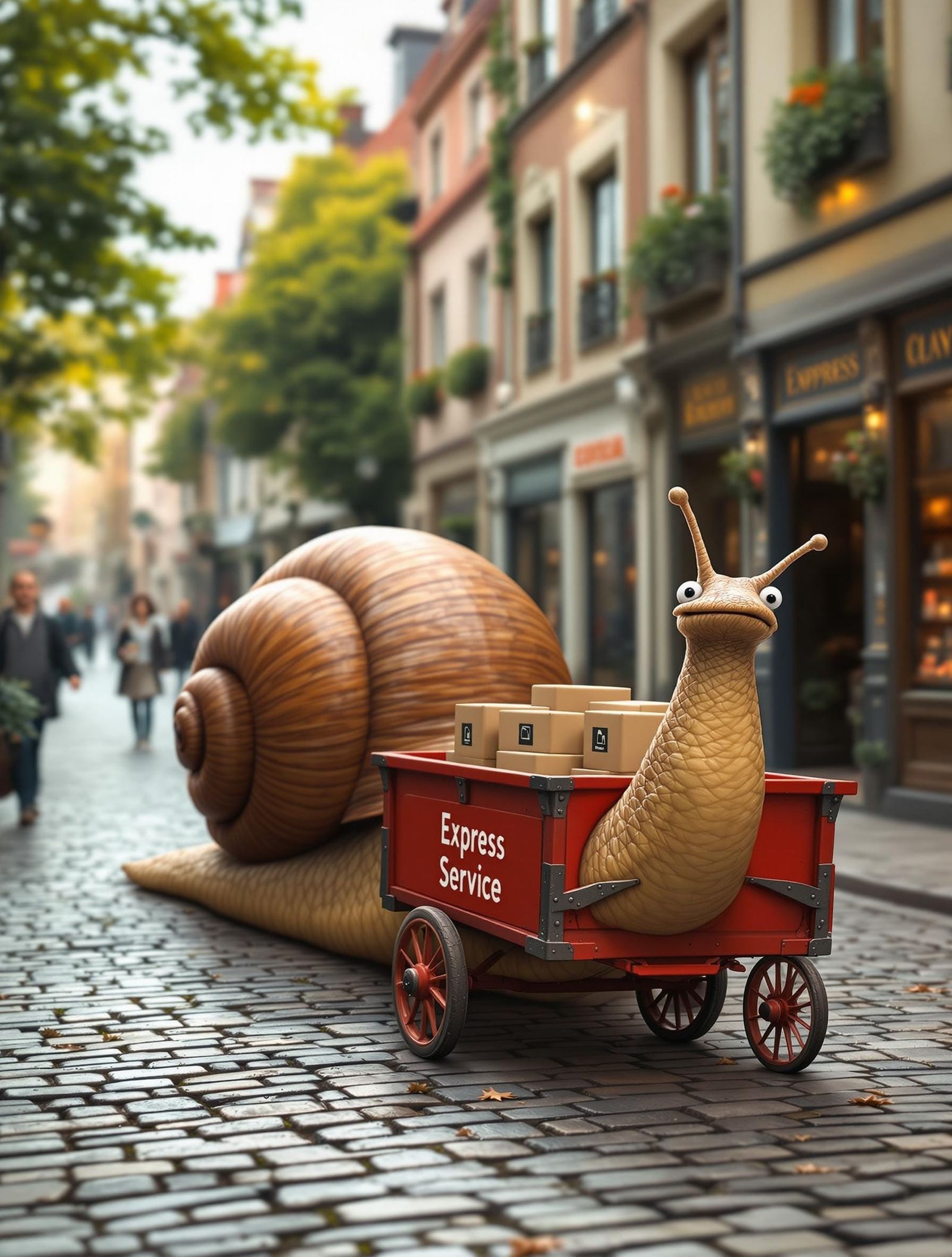 Giant Snail Delivers Express Service in Quaint European Town