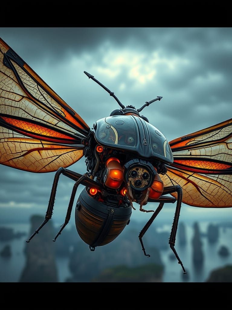 Beetle-Inspired Flying Machine with Dragonfly Wings