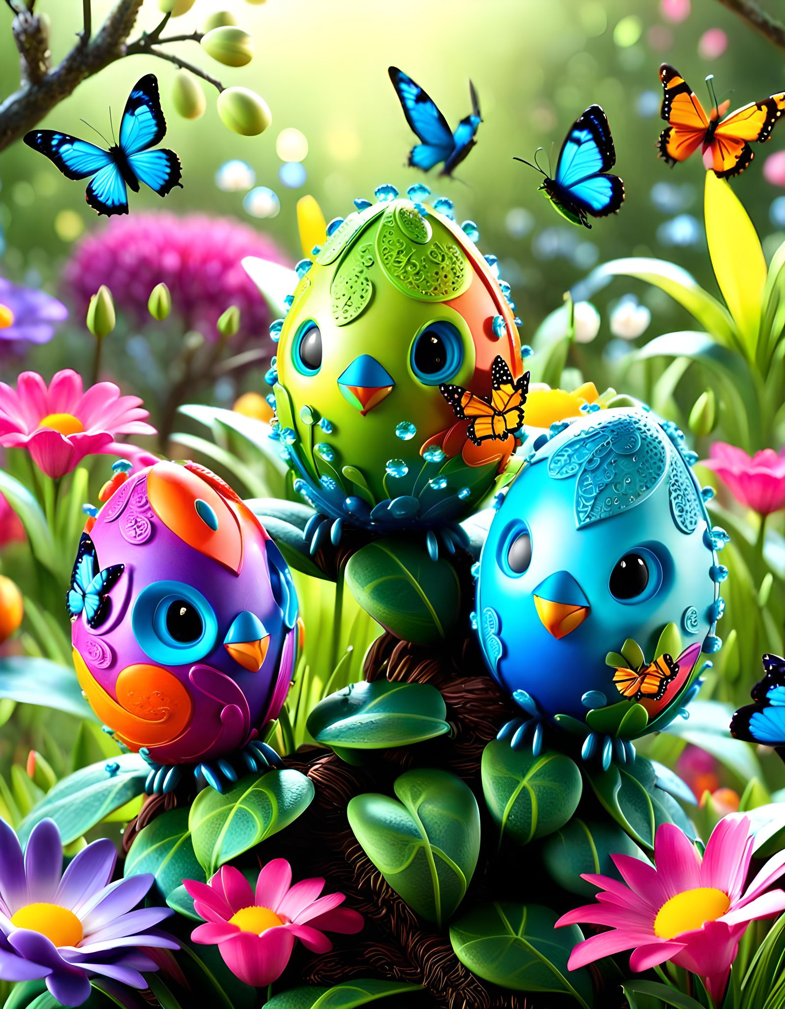 Easter Egg Hunt with Space Aliens as 3D Digital Art