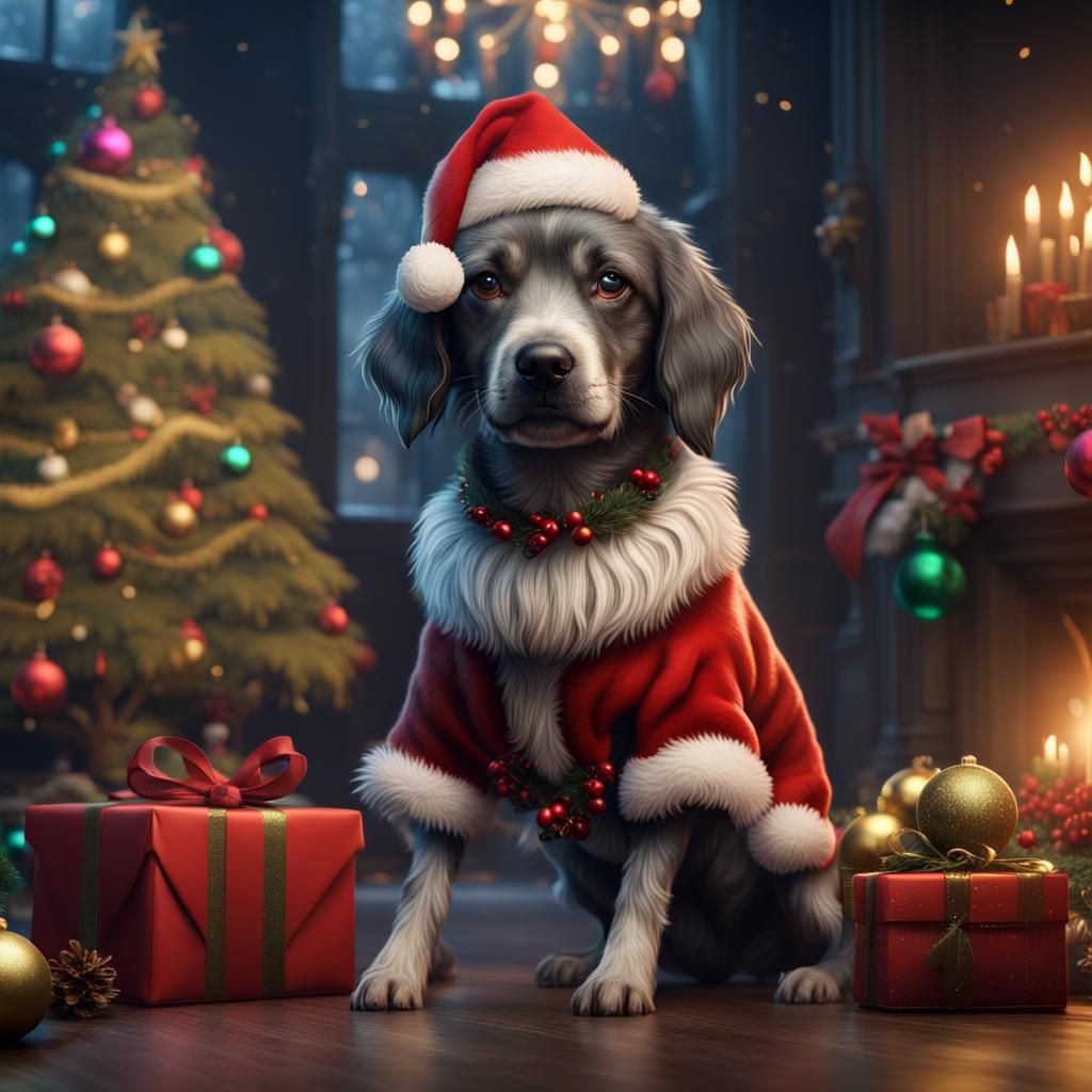 Festive Christmas Dog in Detailed Matte Painting