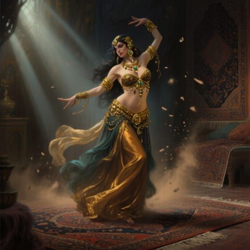 Belly Dancer in Opulent Room, Detailed Matte Painting