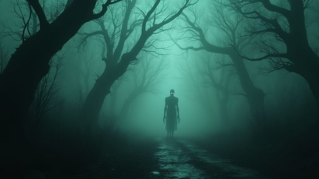 Eerie, Unsettling Night Scene in a Desolate Landscape