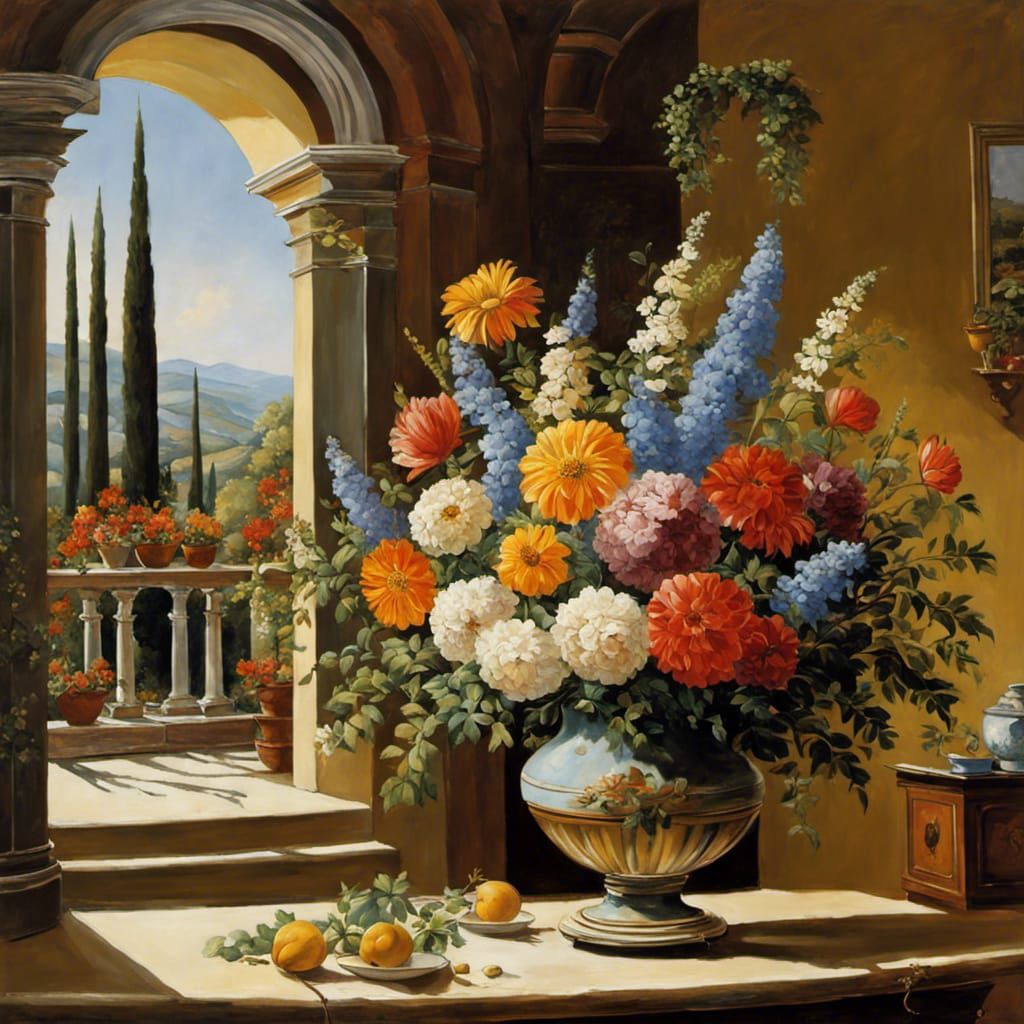 Italian Villa Flower Arrangement: Impressionistic Style