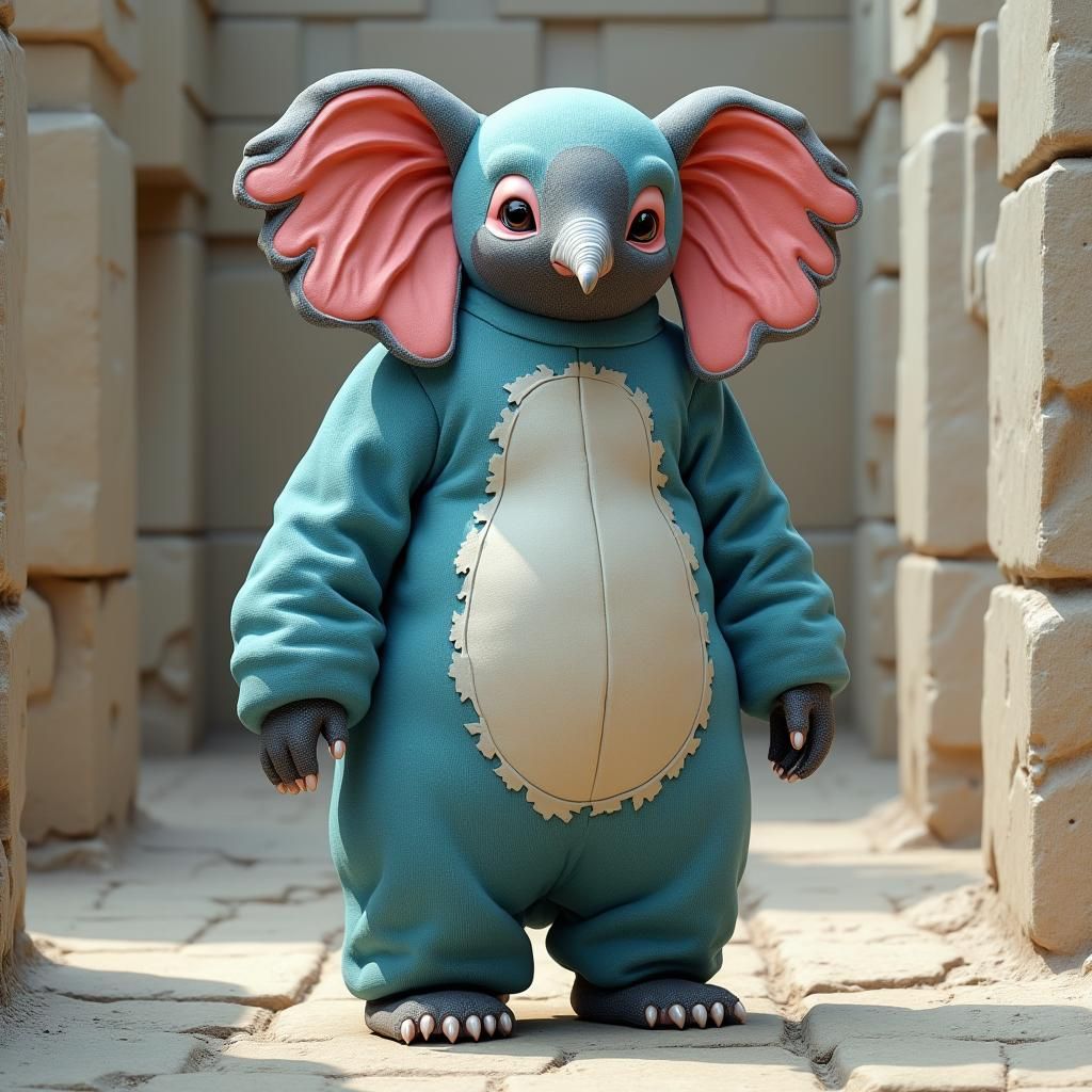 Penguin in Oversized Elephant Costume: Vibrant Digital Art