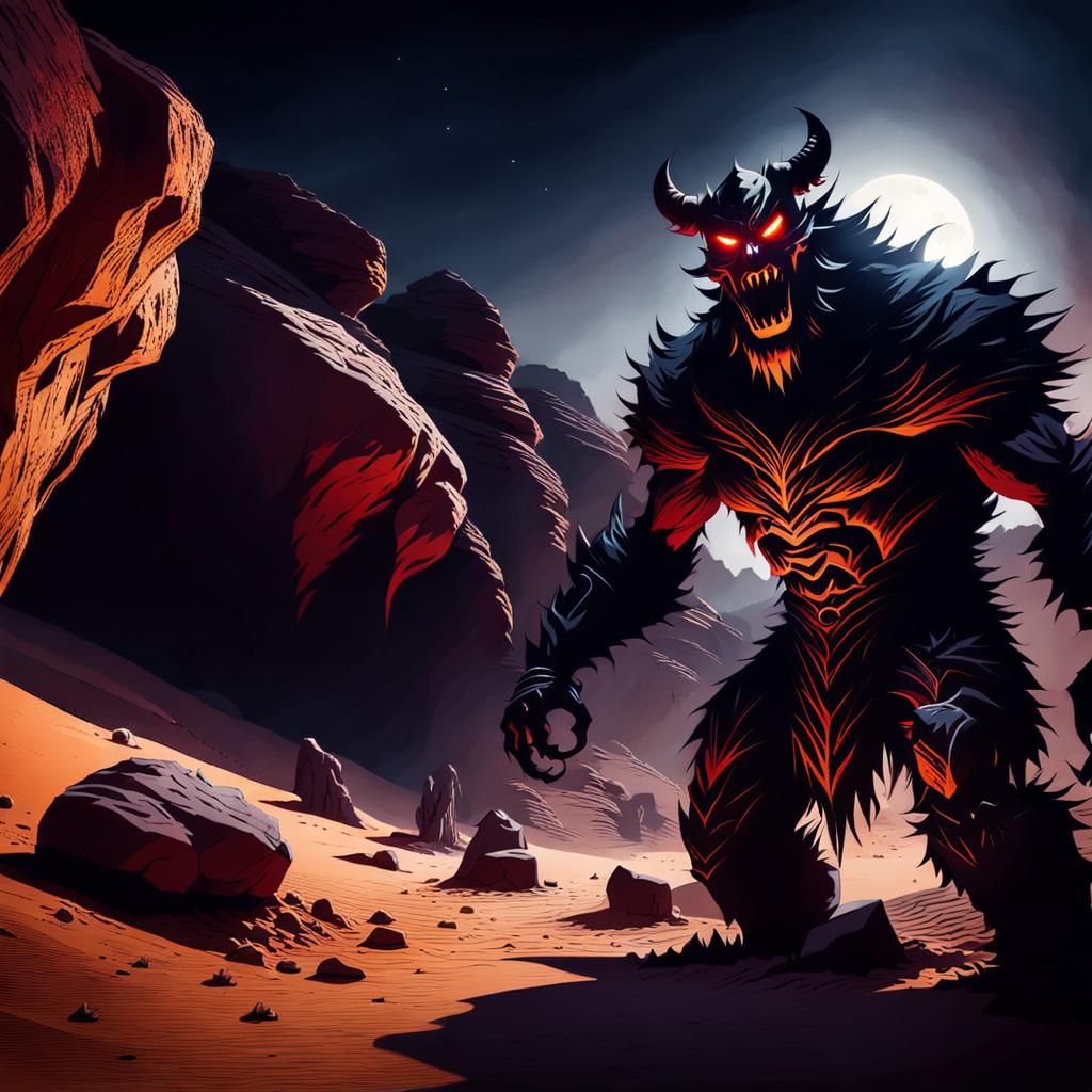 Monstrous Desert Demon in Shadows