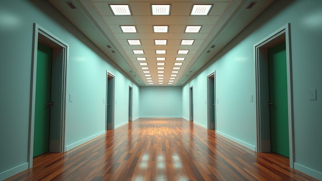 Futuristic Television Studio Hallway in Hyper-Realistic Styl...
